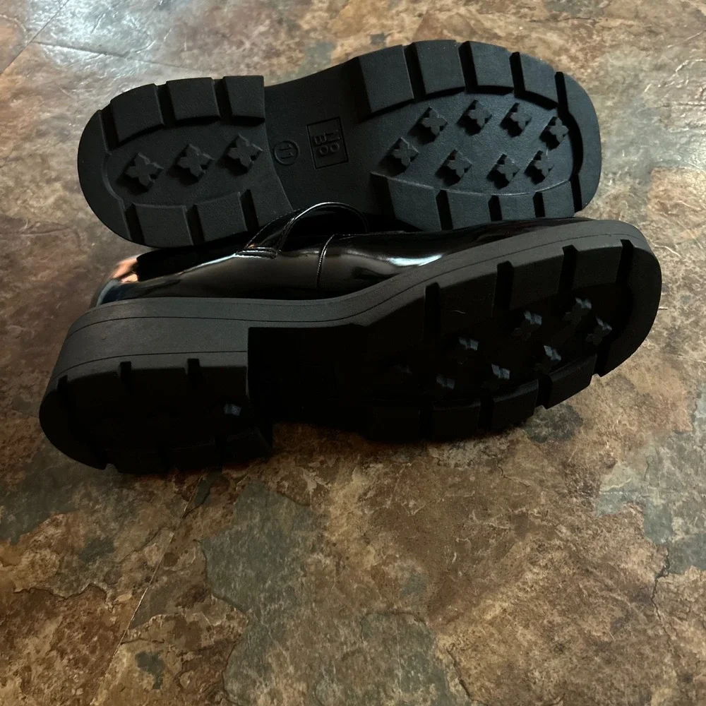 No Boundaries Chunky Mary Jane Loafer Shoes Womens Size 11 Black Loafers Buckle